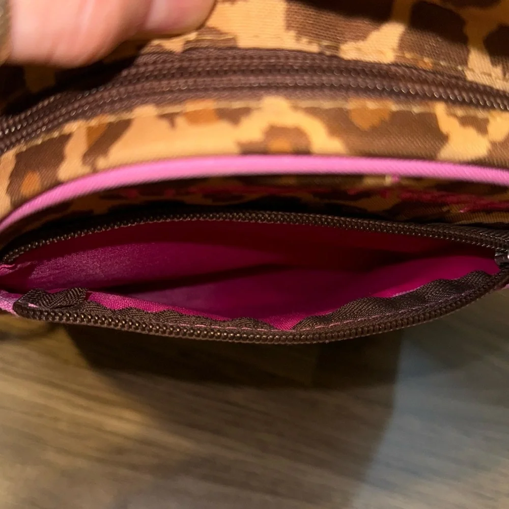 Hello Kitty 2014 Sanrio Mini Leopard Pink Brown Tan Bows Coated Canvas Bag